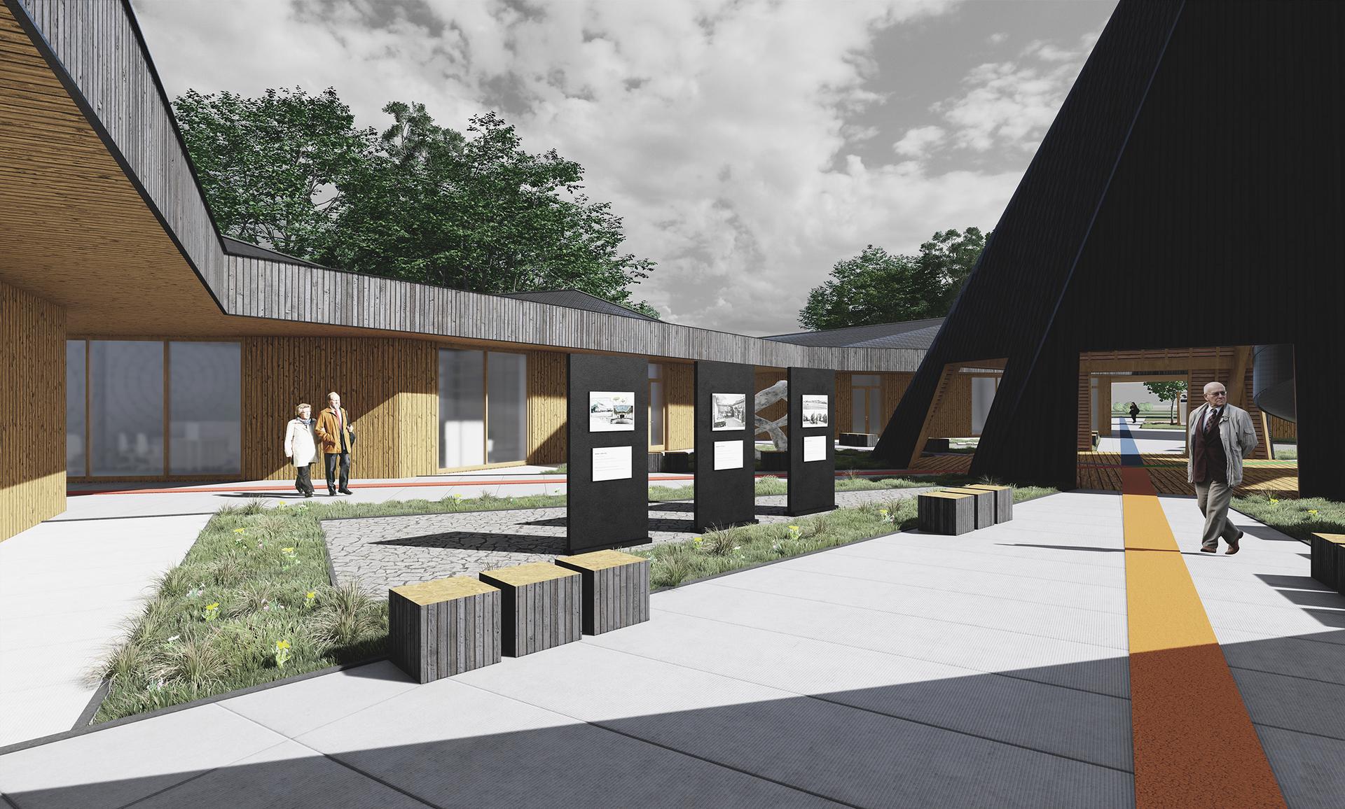 Projekt koncepcyjny architektoniczny Centrum Spotkań „Nowe Kurniki” w Wałbrzychu.