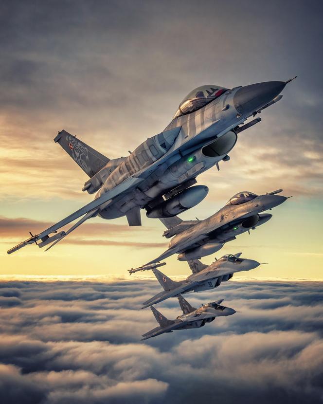Myśliwce MiG-29 i F-16 nad Malborkiem