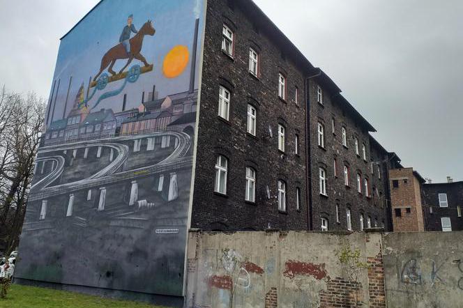 Kazimierz Kutz na galopującym koniu w Szopienicach. Tak wygląda nowy mural. ZDJĘCIA