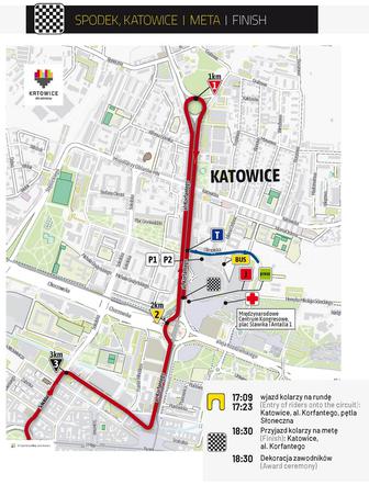 Tour de Pologne mapa mety 1 etapu Stadion Śląski - Katowice
