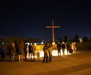 Cmentarz Komunalny w Żorach mieni się nocą. Tysiące kolorowych światełek na Wszystkich Świętych. Zobacz zdjęcia z lotu ptaka