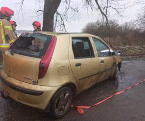 Wypadek w Żurawcu. Auto wpadło do rowu wypełnionego wodą [ZDJĘCIA]