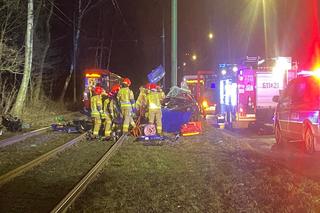 Rozbili się skodą na słupie. Pasażer nie żyje, kierowca walczy o życie. Tragiczny wypadek w Sosnowcu