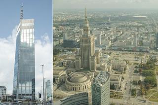 Niesamowita panorama Warszawy z Varso Tower. Pałac Kultury się chowa