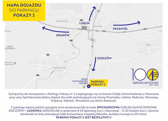 Parkingi podczas pokazów lotniczych w Jasionce