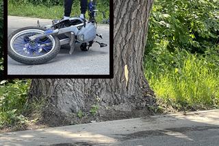 Motocyklista wbił się w drzewo. Nieprzytomnego mężczyznę przewieziono do szpitala
