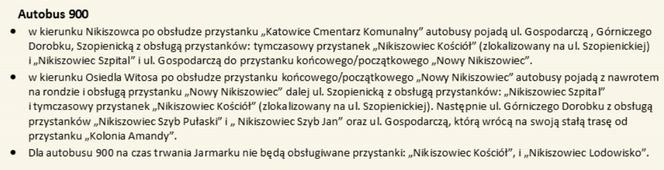 Zmiany w rozkładach jazdy w czasie Jarmarku u Babci Anny dla mieszkańców Nikiszowca