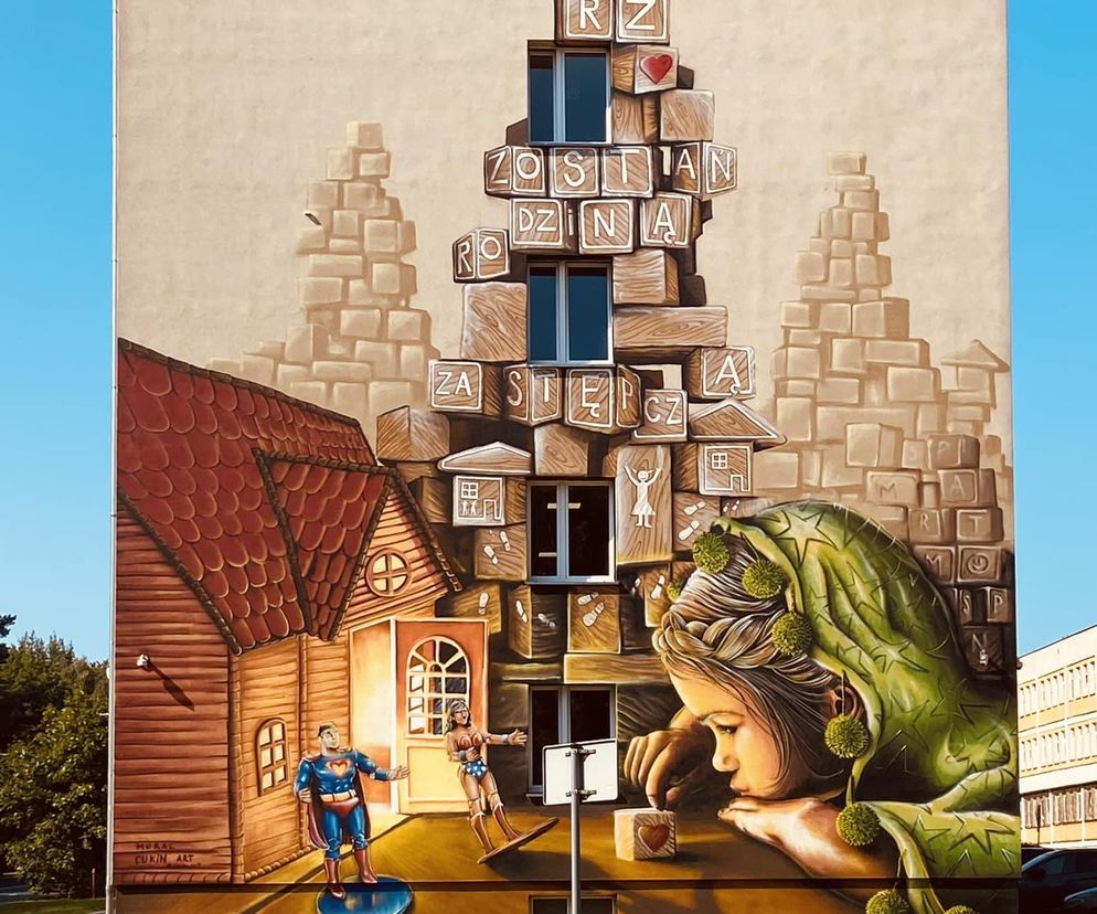 Mural Cukina przed Centrum Usług Społecznych i Ośrodkiem Adopcyjnym w Koszalinie