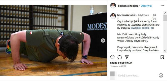 Taki jest Tobiasz Bocheński, lubi wyciskać siódme poty na siłowni 