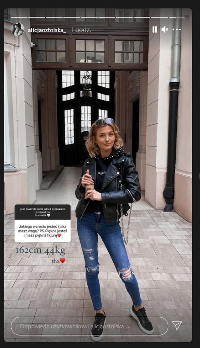 Alicja Ostolska na Instagramie podaje swoje wymiary - wzrost i waga Ali z M jak miłość