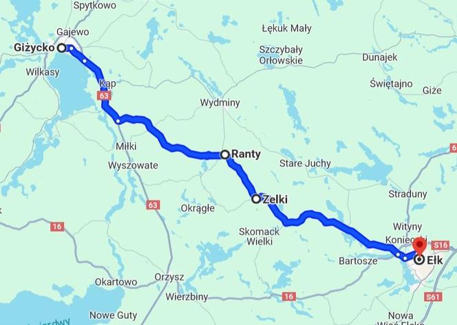 Giżycko - Ełk przez Ranty, Zelki