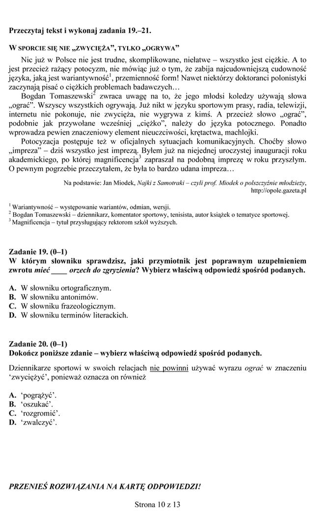 EGZAMIN GIMNAZJALNY 2014 POLSKI: ARKUSZE, ODPOWIEDZI - OFICJALNE Z CKE