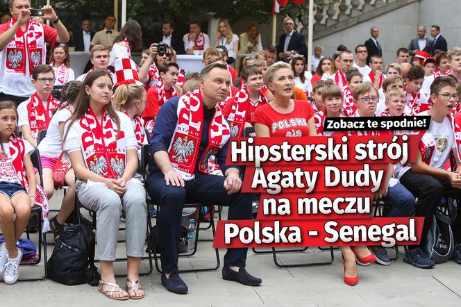 Hipsterski strój Agaty Dudy na meczu Polska - Senegal