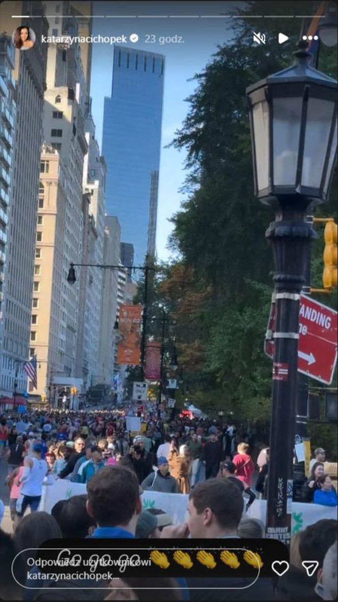 Katarzyna cichopek dopinguje męża na Maratonie Nowojorskim