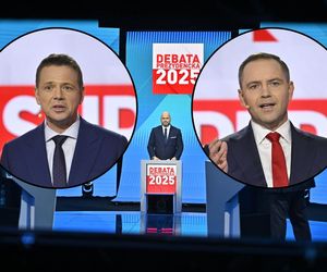 Debata prezydencka 2025. Trzaskowski zapytał Nawrockiego o ustawki. Ten podszedł ze zdjęciem