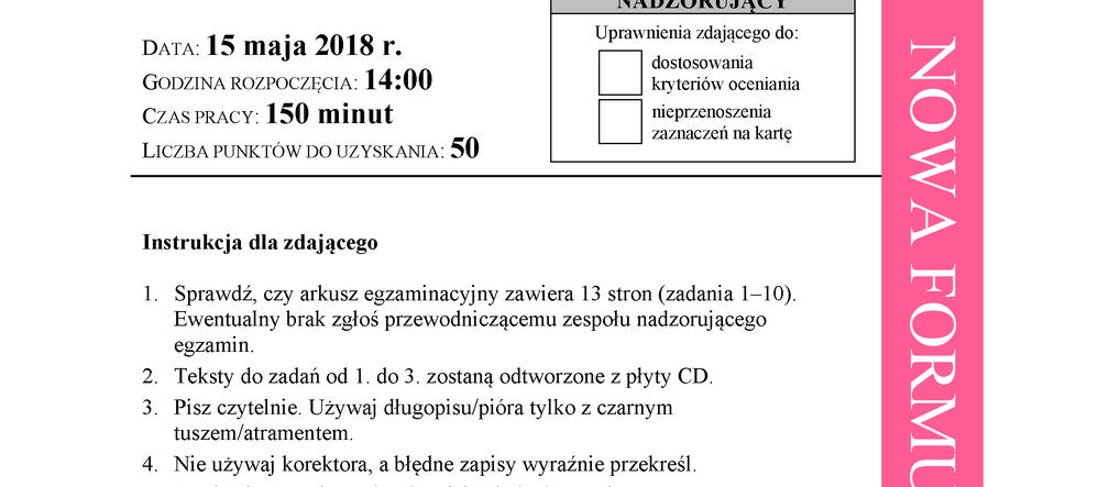 Matura 2018 - Język niemiecki, poziom rozszerzony