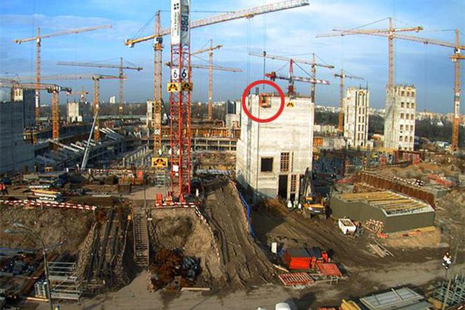 Budowa Stadionu Narodowego - dzień wypadku (1 grudnia 2009, Warszawa)