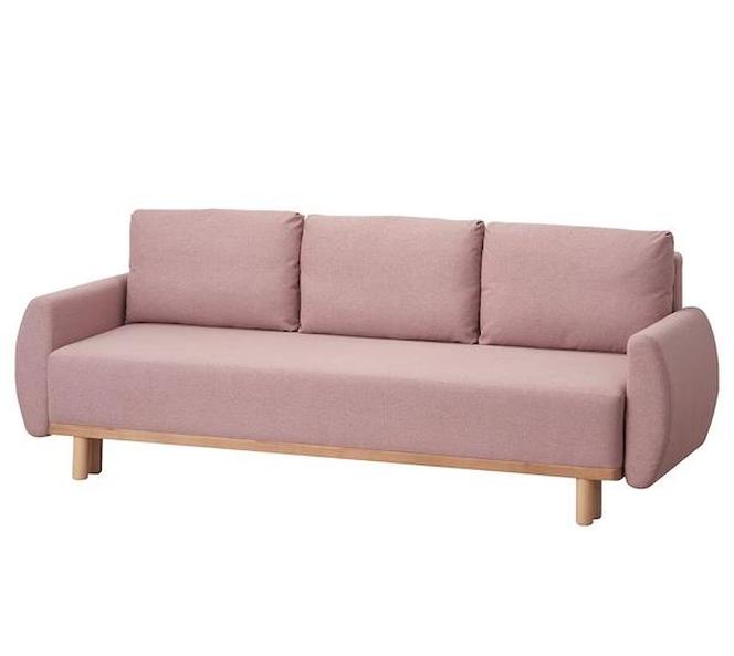 GRUNNARP Rozkładana sofa 3-osobowa, różowy - 2199 zł