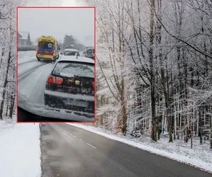 Karetka utknęła w śniegu na zakopiance. Gdzie są służby drogowe