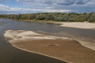 Rekordowo niski stan wody w Wiśle w Warszawie (23.08.2025)