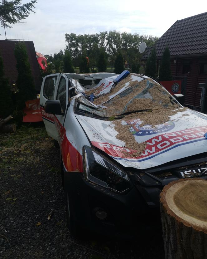 Powalone drzewo zniszczyło auto Nadgoplańskiego WOPR Kruszwica