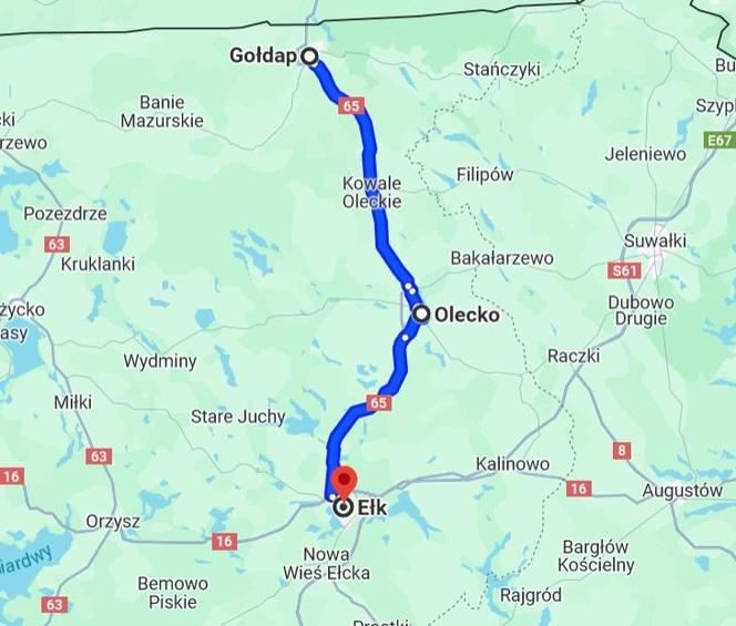 Gołdap - Ełk przez Olecko