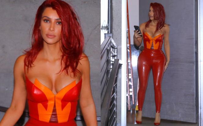 Kim Kardashian jakiej jeszcze nie widzieliście! Rude włosy i czerwony lateks są sexy?