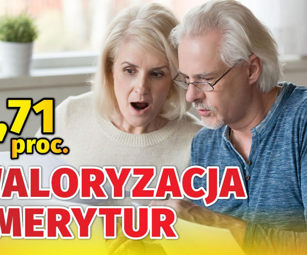 Para starszych osób z zaskoczeniem analizuje dokumenty, mężczyzna w okularach skupia się na czytaniu, kobieta obok ma otwarte usta, wyrażając zdziwienie. Widoczny napis: 3,71 proc. waloryzacja emerytur, co stanowi kluczowe informacje finansowe, o których przeczytasz więcej na Super Biznes.