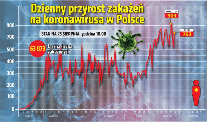 Koronawirus w Polsce. Statystyki, wykresy, grafiki (25 sierpnia)