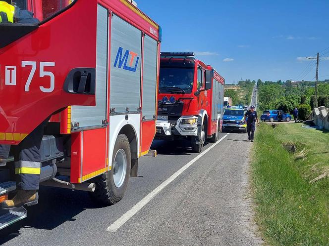 Wypadek na DK 42 w Parszowie. Auto wylądowało w rowie