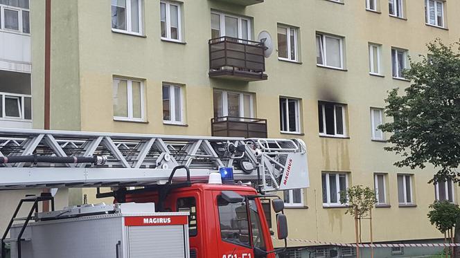 Bełchatów. Pożar w bloku! Płomienie buchały z okna. W domu była rodzina z dziećmi 