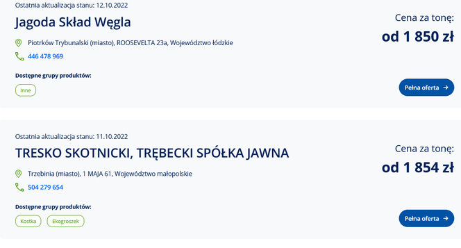 Ceny węgla ze strony cieplo.gov.pl