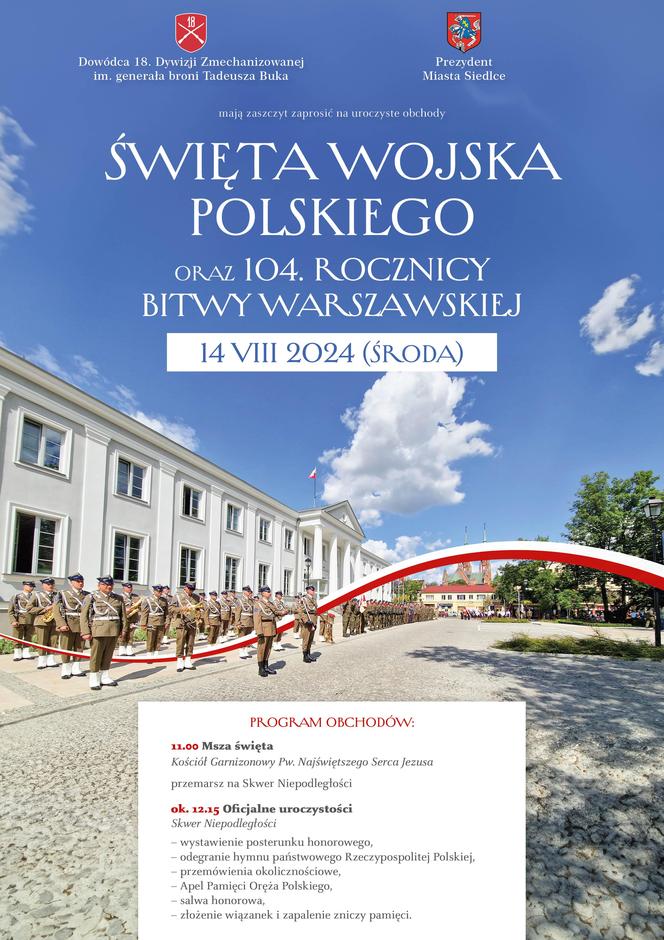 Program obchodów Święta Wojska Polskiego i 104. rocznicy Bitwy Warszawskiej w Siedlcach