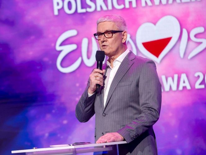 Artur Orzech podczas prezentacja finalistów polskich eliminacji do Konkursu Piosenki Eurowizji 2025