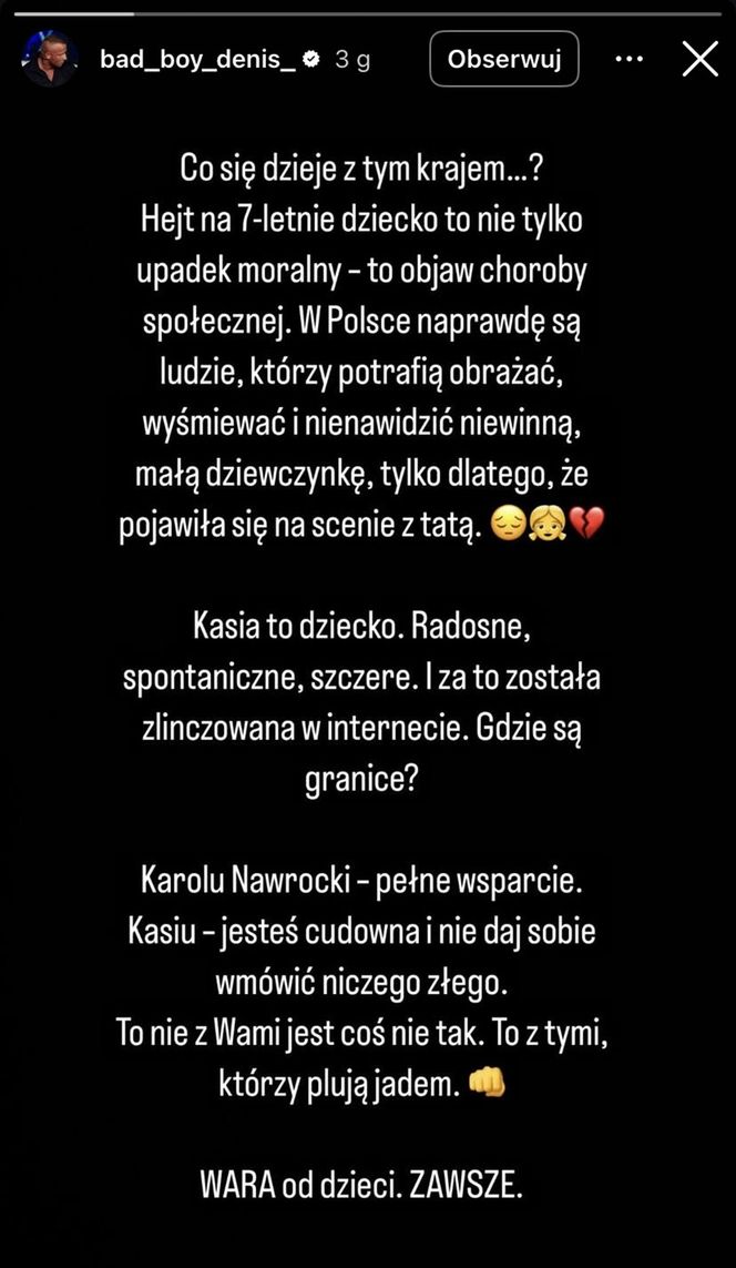Denis Załęcki broni córeczki Karola Nawrockiego