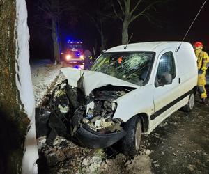 Poważny wypadek pod Chełmżą. Wypadł z drogi i uderzył w drzewo