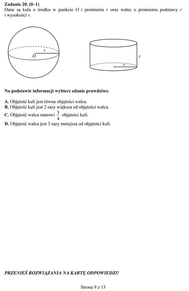 EGZAMIN GIMNAZJALNY 2014 MATEMATYKA ARKUSZE ODPOWIEDZI - OFICJALNE Z CKE