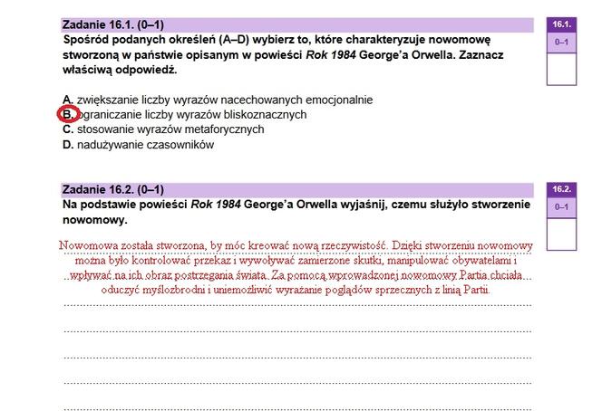 Zadanie 16, sugerowane odpowiedzi