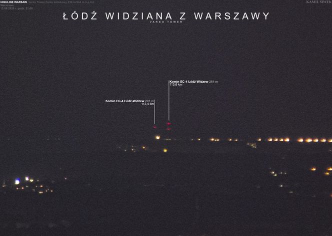 Kominy w Łodzi widziane z Warszawy