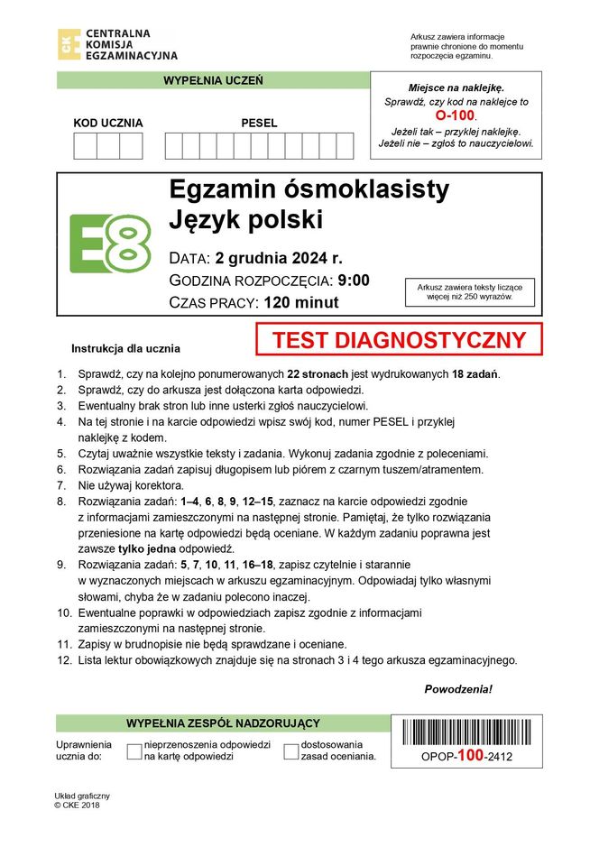 Arkusz CKE próbnego egzaminu ósmoklasisty 2024 - zadania