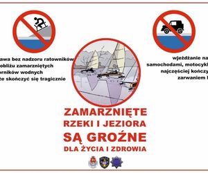 Policjanci ostrzegają przed wchodzeniem na zamarznięte akweny