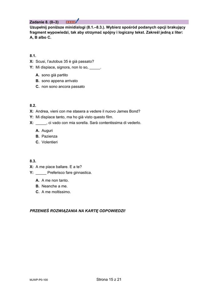 Matura 2025: włoski 7.05.2025. Arkusze CKE i odpowiedzi. Poziom podstawowy [Formuła 2023]	