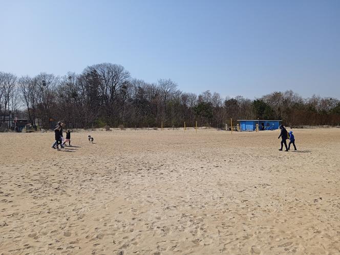 Mieszkańcy korzystają ze słonecznej pogody. Na plaży w Jelitkowie widać już pierwszych spacerowiczów!