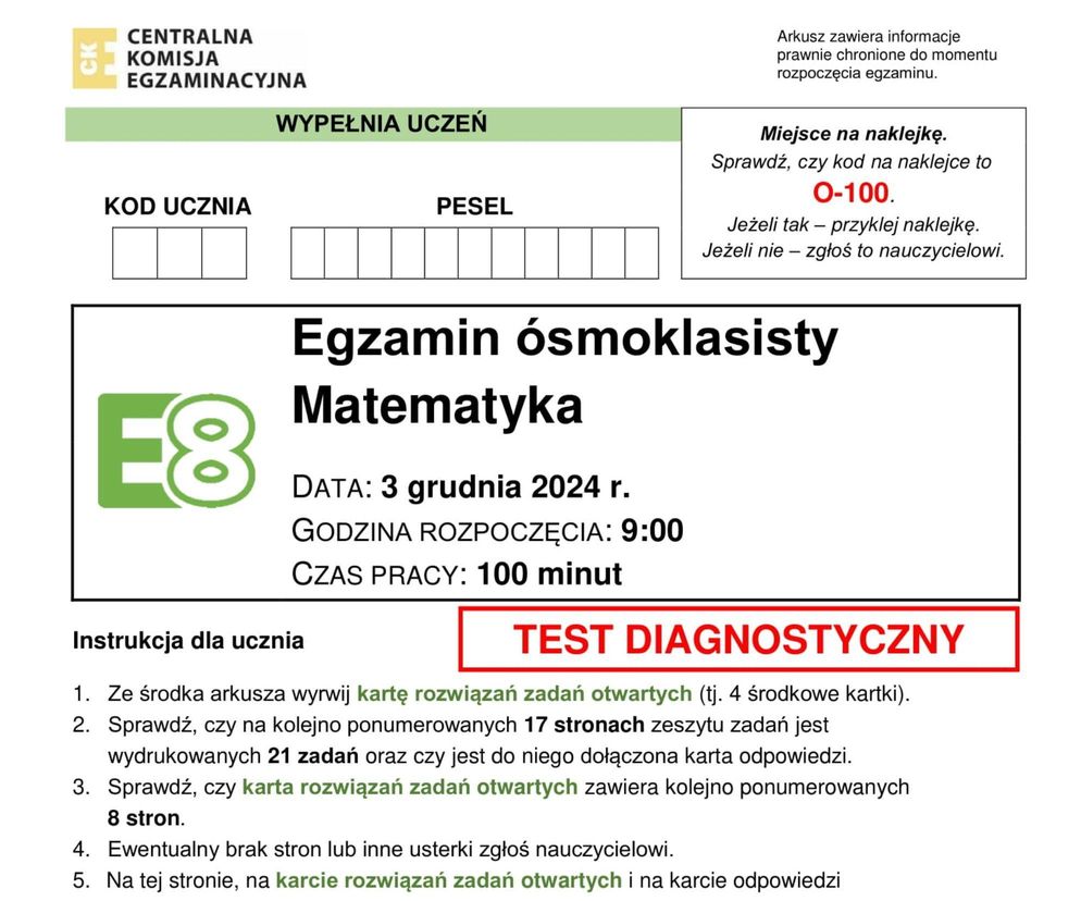 Odpowiedzi próbny Egzamin Ósmoklasisty 2024 MATEMATYKA. Gotowe rozwiązania u nas!