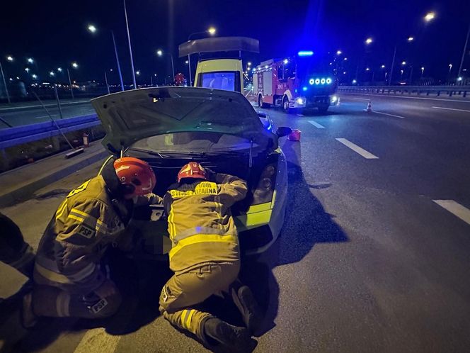 Warszawa: Pożar Lamborghini na S79. Luksusowe auto spłonęło