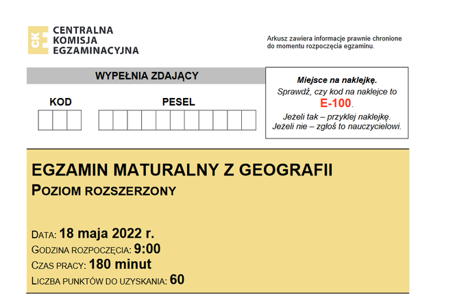 Matura rozszerzona 2022 geografia 