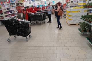 Tajemnicze wózki w Auchan w Olsztynie. Sprawdziliśmy, co było w środku. Zobacz zdjęcia!