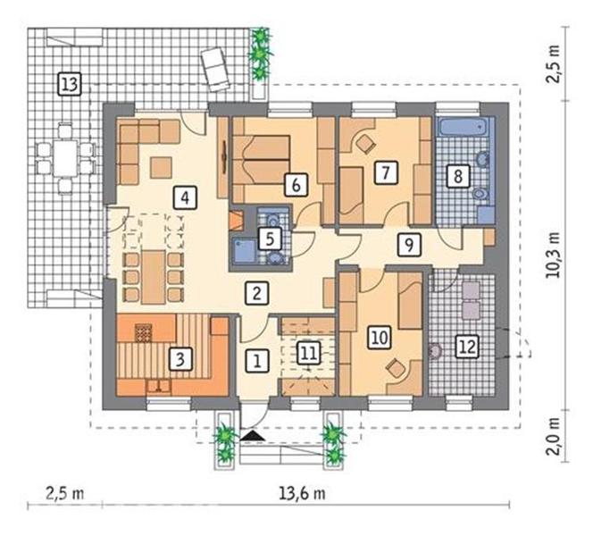Projekt domu M190b Znamienity z katalogu Muratora - plan parteru wariantu II