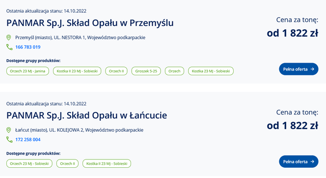 Ceny węgla ze strony cieplo.gov.pl