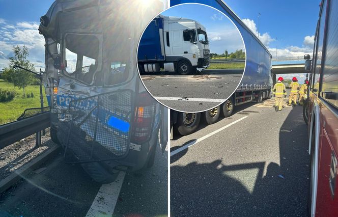 Ciężarówka z konwoju staranowała radiowóz.